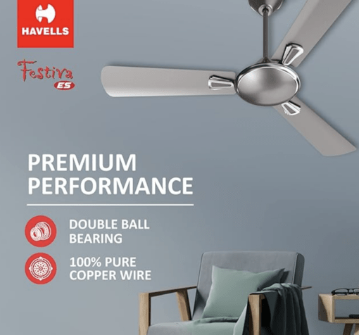 Havells 1200mm Festiva ES Ceiling Fan | Premium Finish, Decorative Fan, Elegant Looks, High Air Delivery, Energy Saving, 100% Pure Copper Motor | 2 Year Warranty | (Pack of 1, Mist) - Image 5
